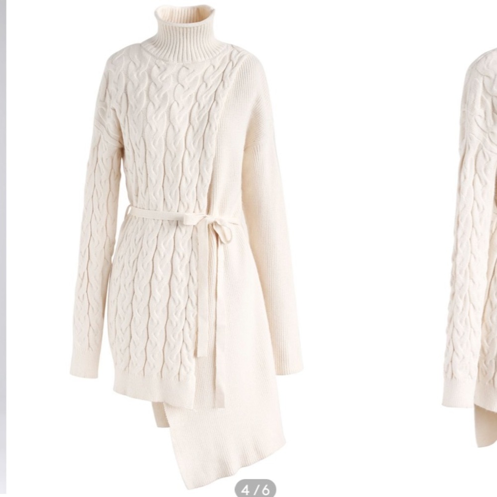 Chicwish Cream Turtleneck Asymmetrical Sweater Dress